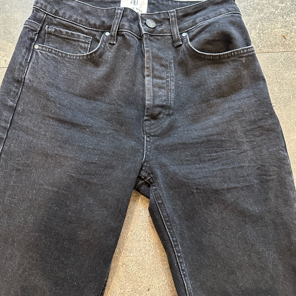 ANINE BING Black Denim Jeans – Size 26 – Distressed Hem – Chic & Rare
